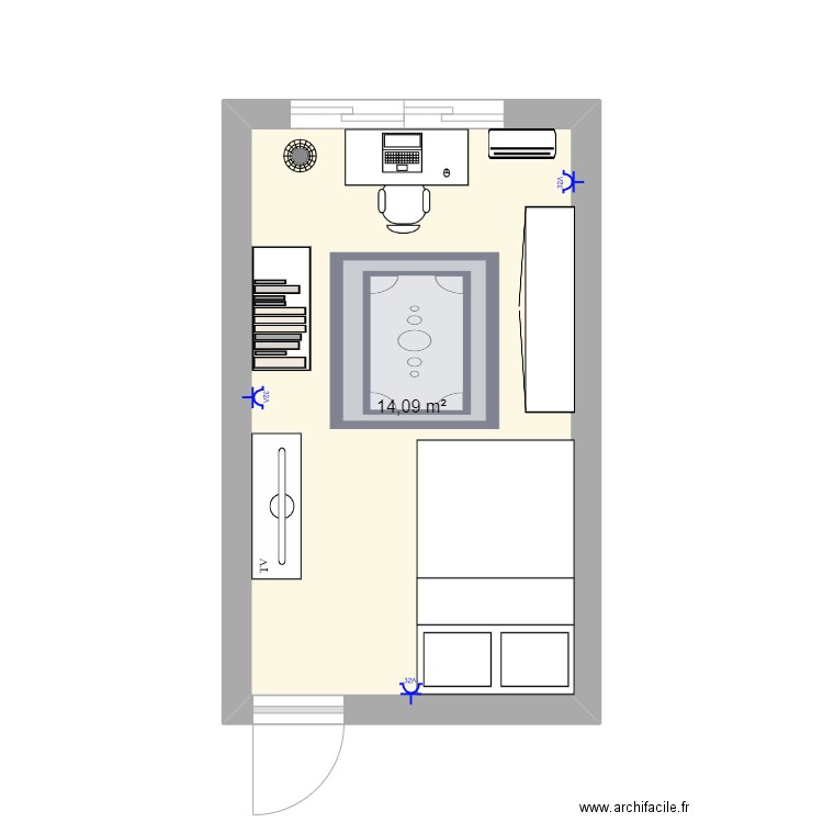 chambre tah les fou . Plan de 1 pièce et 14 m2