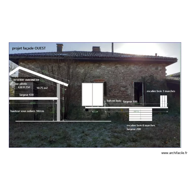 facade ouest baie et jardinerie. Plan de 
