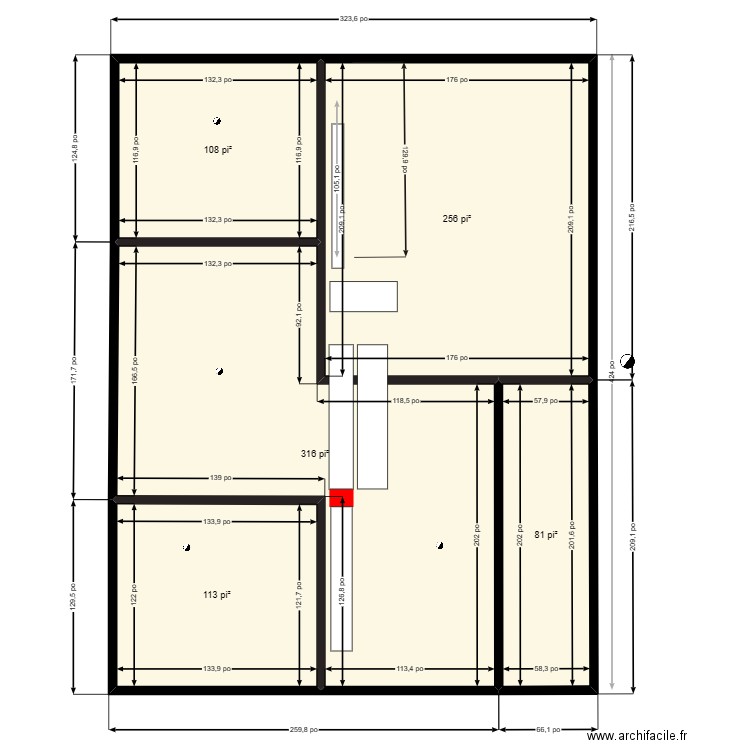 sous sol. Plan de 5 pièces et 81 m2