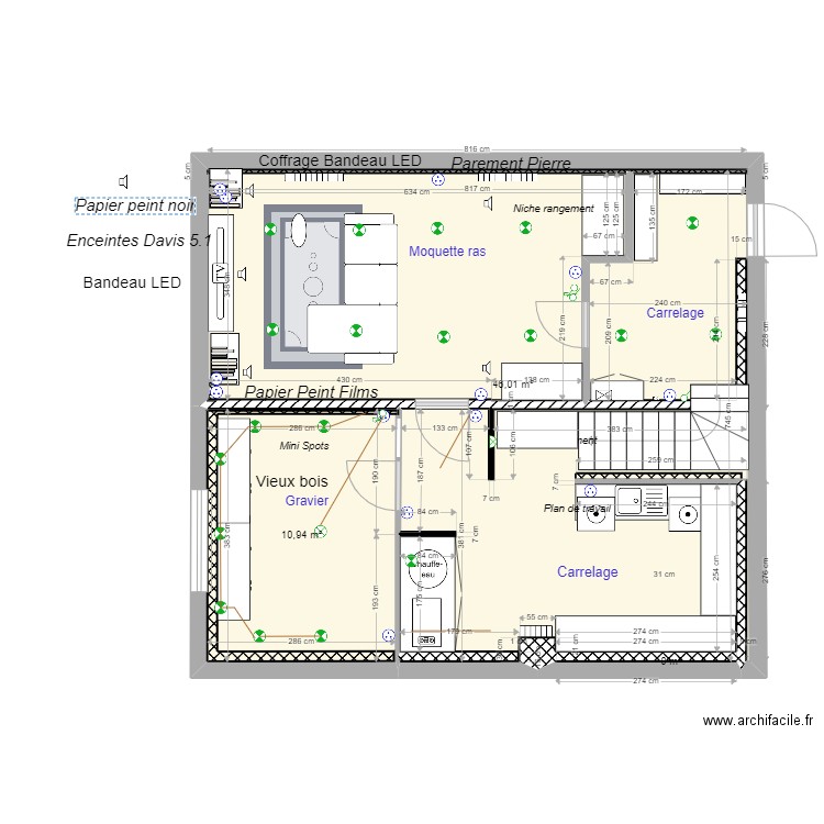 Cave aménagement 2. Plan de 3 pièces et 57 m2