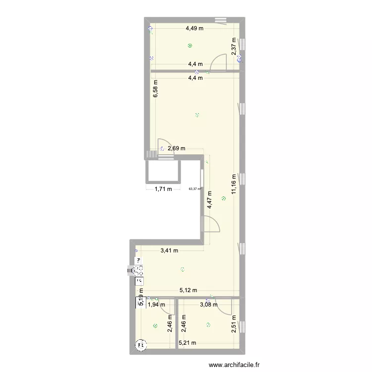 buisson. Plan de 1 pièce et 63 m²