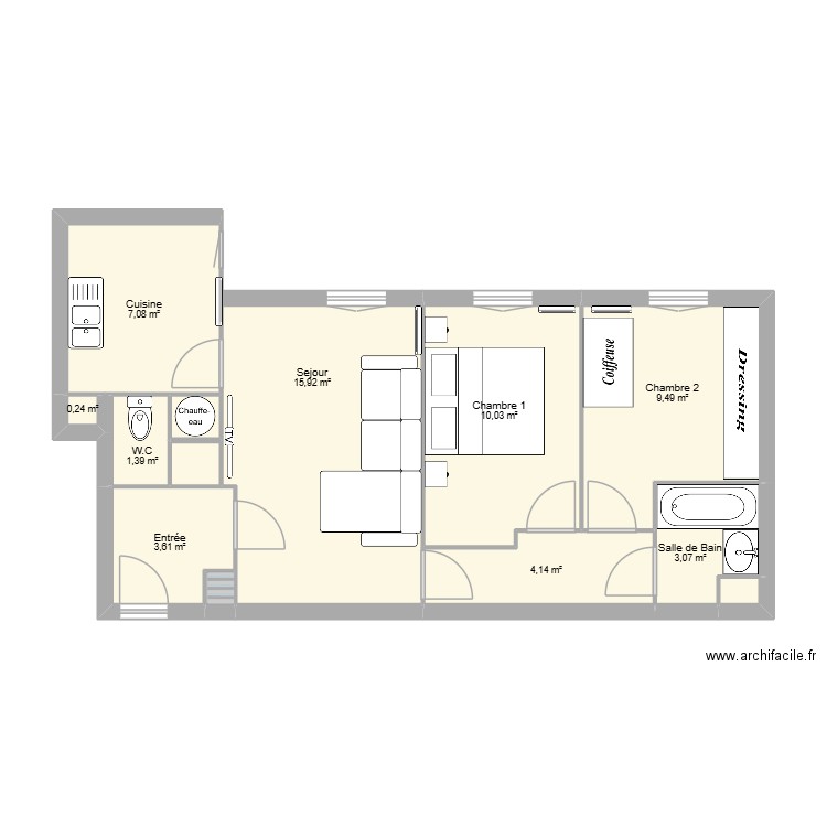 ;,vhgkjv. Plan de 13 pièces et 57 m2