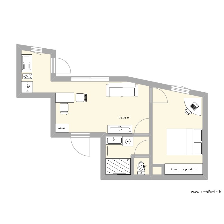 plan 1. Plan de 2 pièces et 33 m2