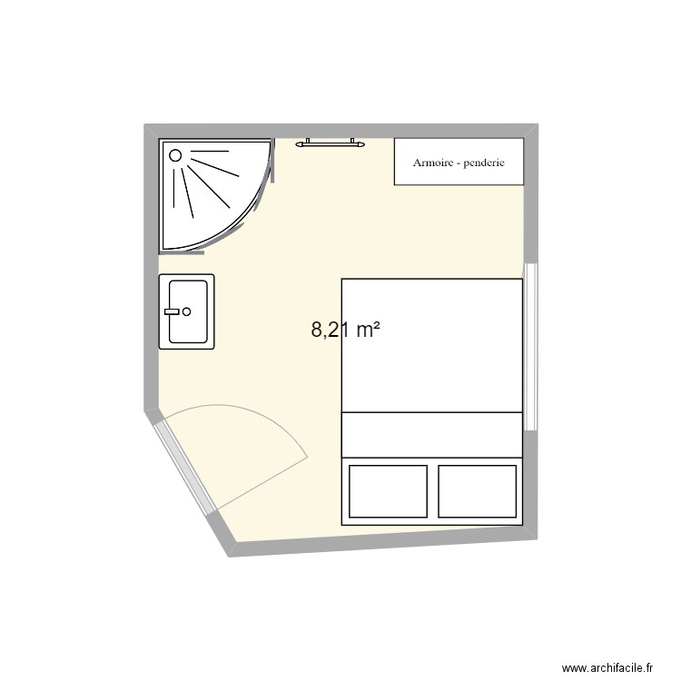 CHAMBRE 8M². Plan de 1 pièce et 8 m2
