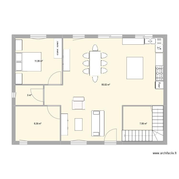 Boyo niveau 0. Plan de 5 pièces et 81 m2