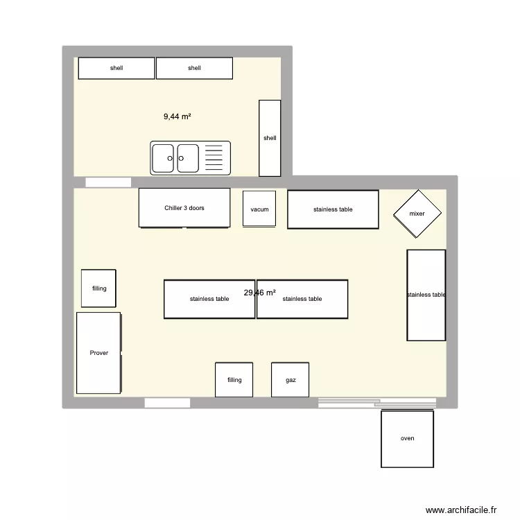 glutren free and filling room. Plan de 2  et 39 m²