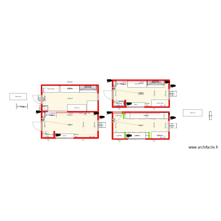 kiosque. Plan de 4 pièces et 62 m2