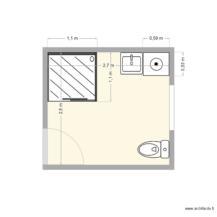 DOUCHE. Plan de 1 pièce et 7 m2