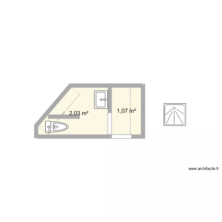 sdb eva 2. Plan de 2  et 3 m²