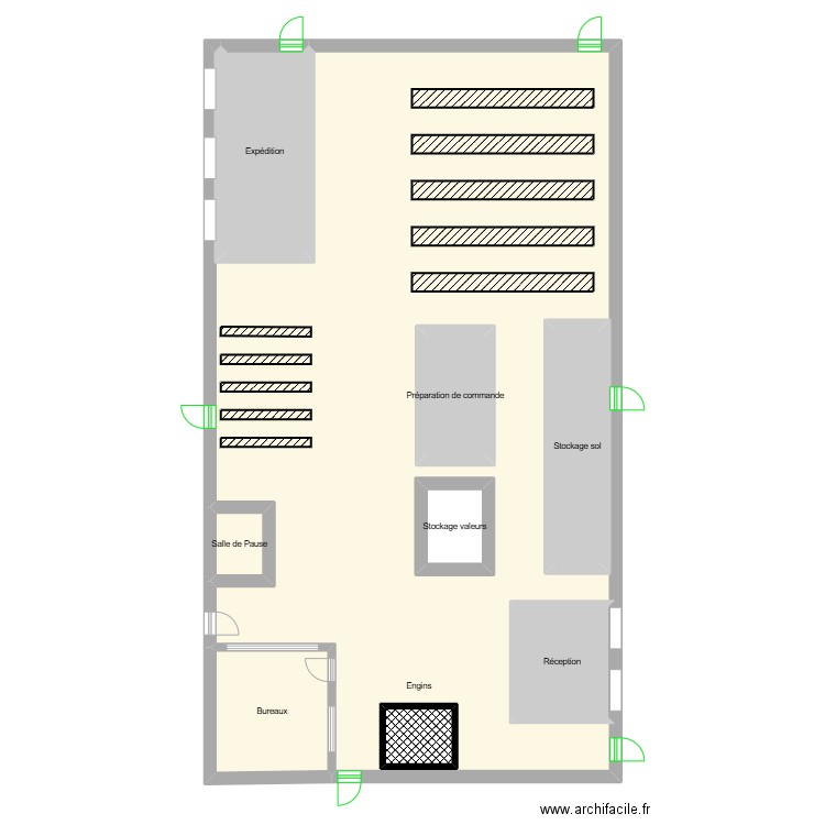 entrepôt. Plan de 9 pièces et 146 m2