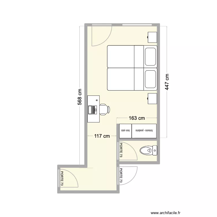 CHAMBRE BENJAMIN. Plan de 2 Pièces et 17 m² CHAMBRE BENJAMIN. Plan de 2 Pièces et 17 m²