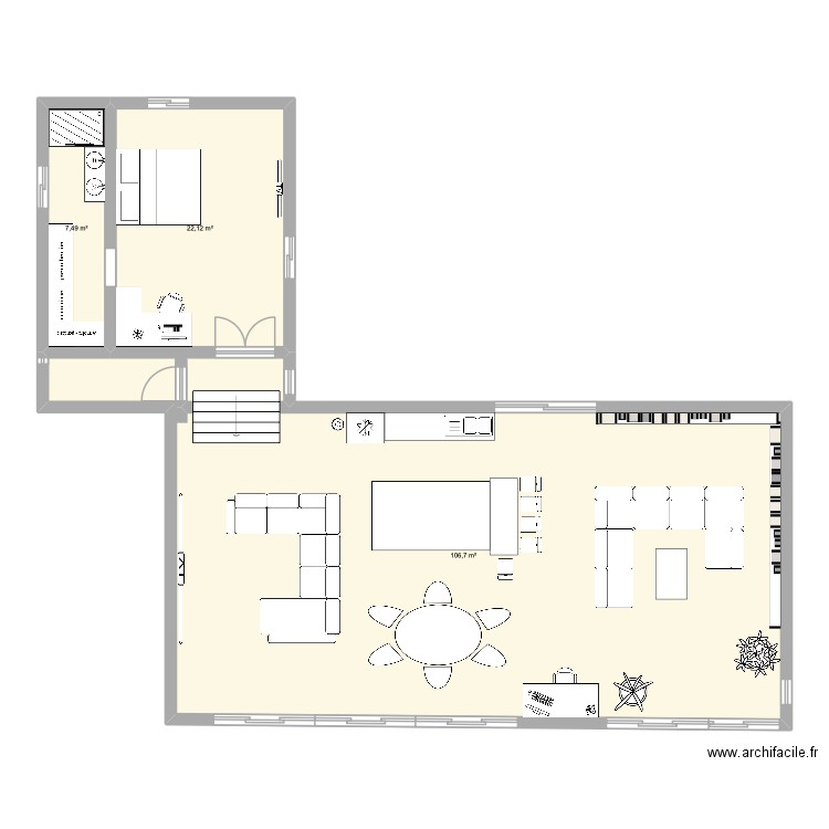 MAISON FAB. Plan de 3 pièces et 136 m2