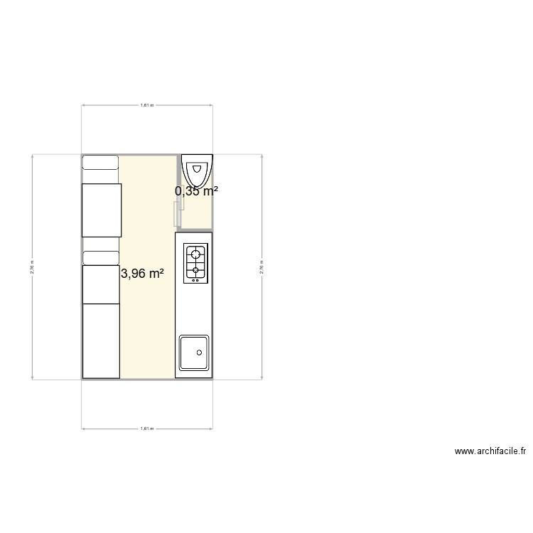 tiny. Plan de 4 pièces et 36 m2