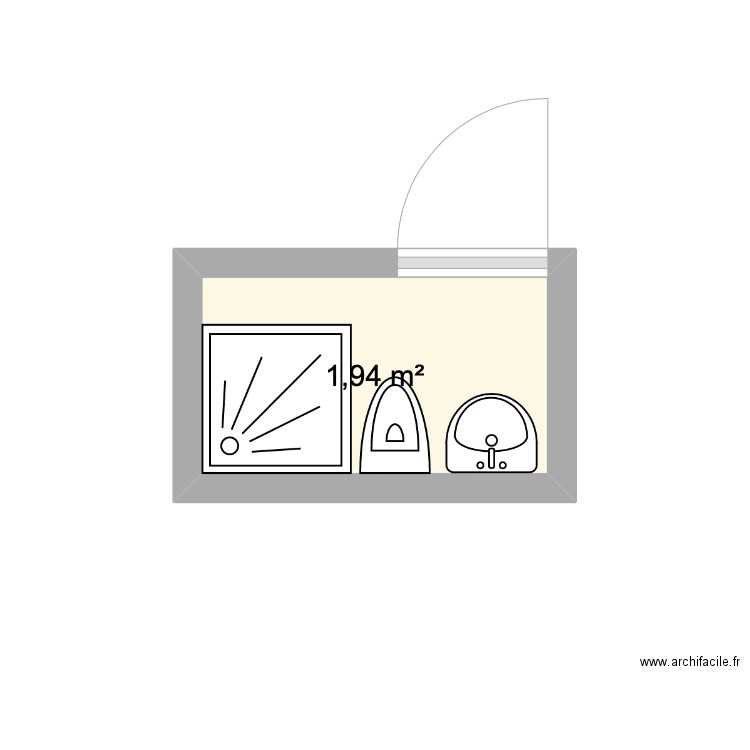 Salle d'eau. Plan de 1 pièce et 2 m2