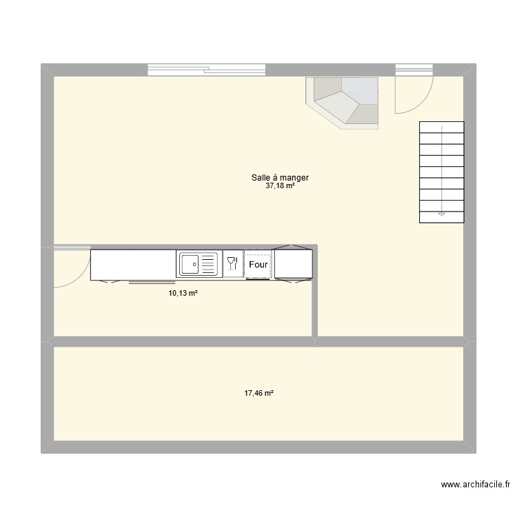 kam. Plan de 3 pièces et 65 m2