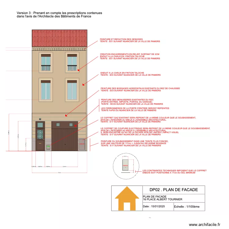 FACADE ALBERT TOURNIER VERSION ABF. Plan de 