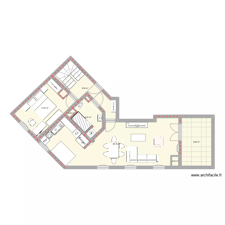 RDC. Plan de 7  et 72 m²