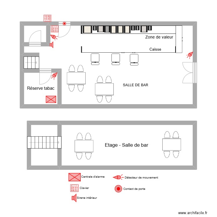 Plan d'alarme Tabac le KOFI 418. Plan de 5 pièces et 88 m2