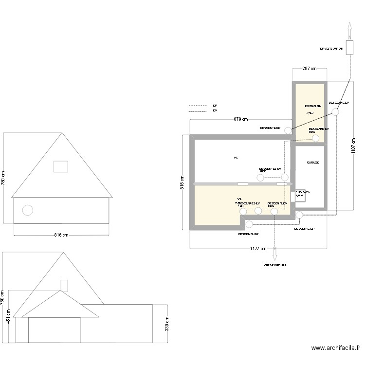 MAISON  EXTENSION GARAGE-EV -EP. Plan de 3 pièces et 38 m2