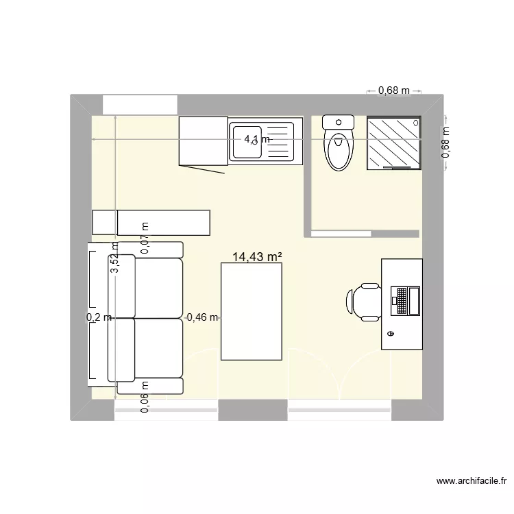 Loic appart. Plan de 1 pièce et 14 m²