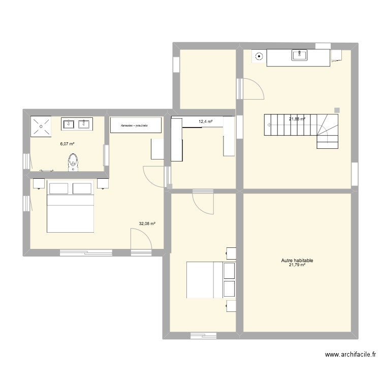 Sous sol V2. Plan de 5 pièces et 94 m2