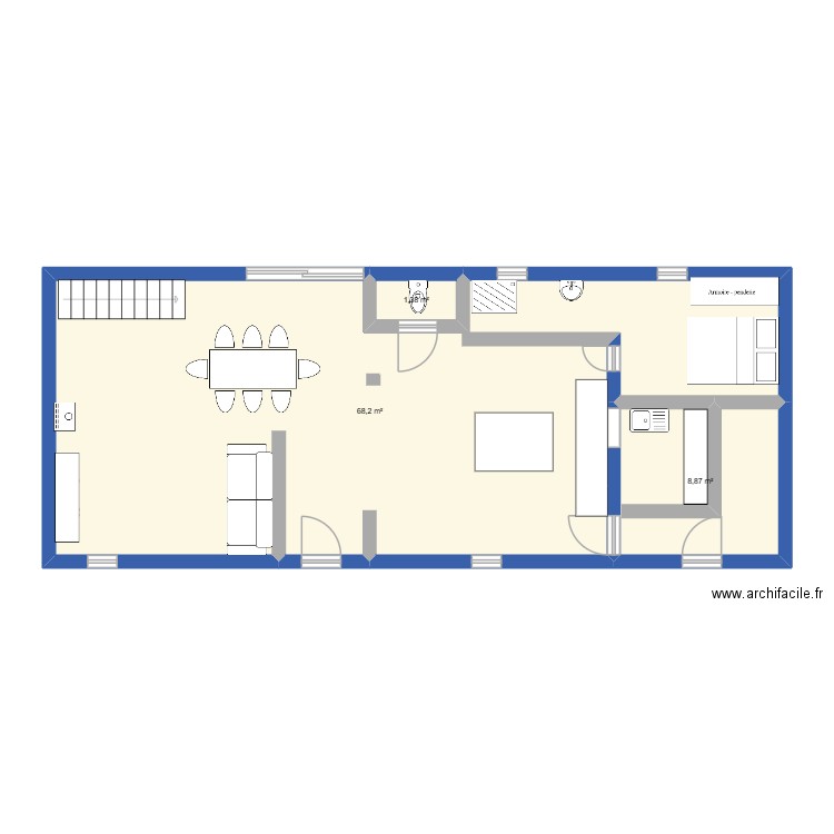 maison besneville rez de chausse. Plan de 3 pièces et 78 m2