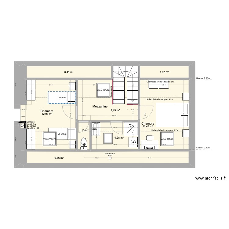 étage 3. Plan de 8 pièces et 50 m2