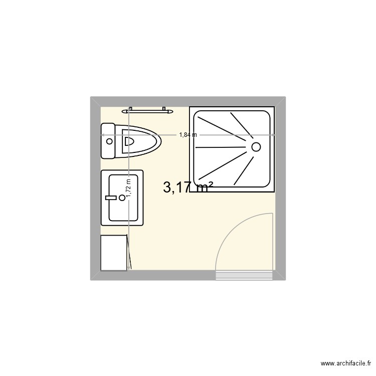 Salle de bain 1ER. Plan de 1 pièce et 3 m2