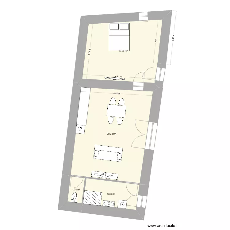 Apt 2 Meubl&eacute;. Plan de 