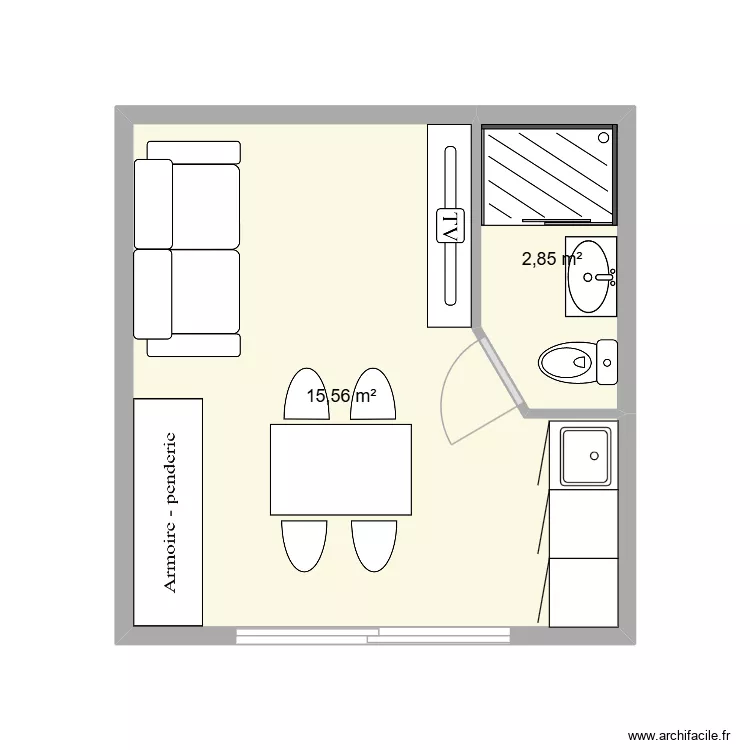4,4x4,6m | 20,1m2 Abri fran&ccedil;ais. Plan de 2  et 18 m²