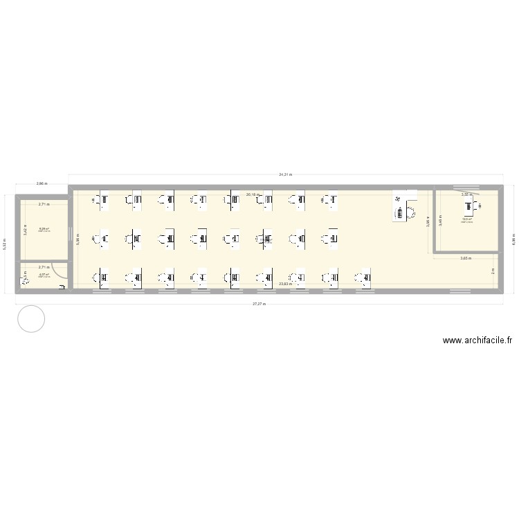 salle. Plan de 4 pièces et 145 m2