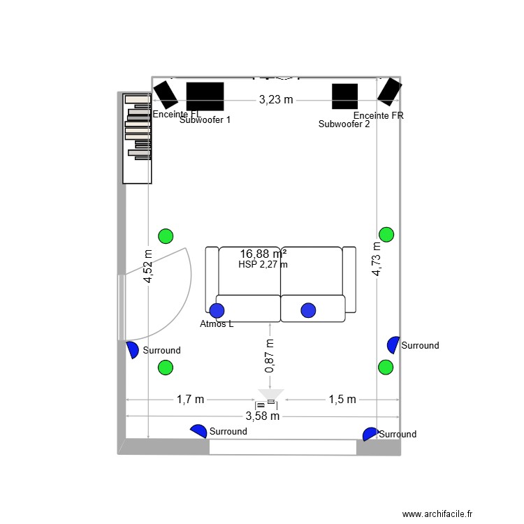 salle cinéma. Plan de 1 pièce et 17 m2