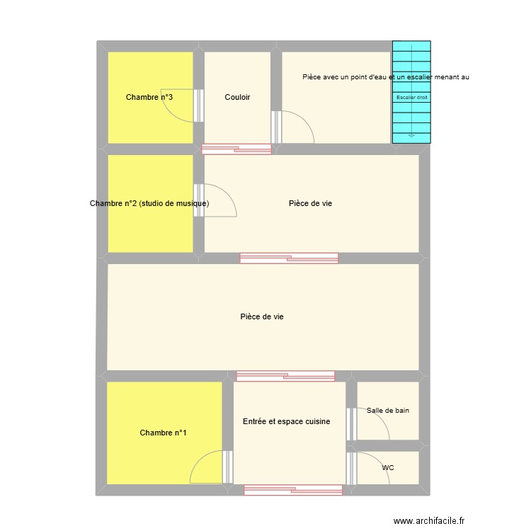 100 molière. Plan de 10 pièces et 70 m2