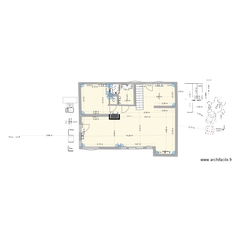 Stephenson Rez de ch radiateurs. Plan de 1 pièce et 75 m2