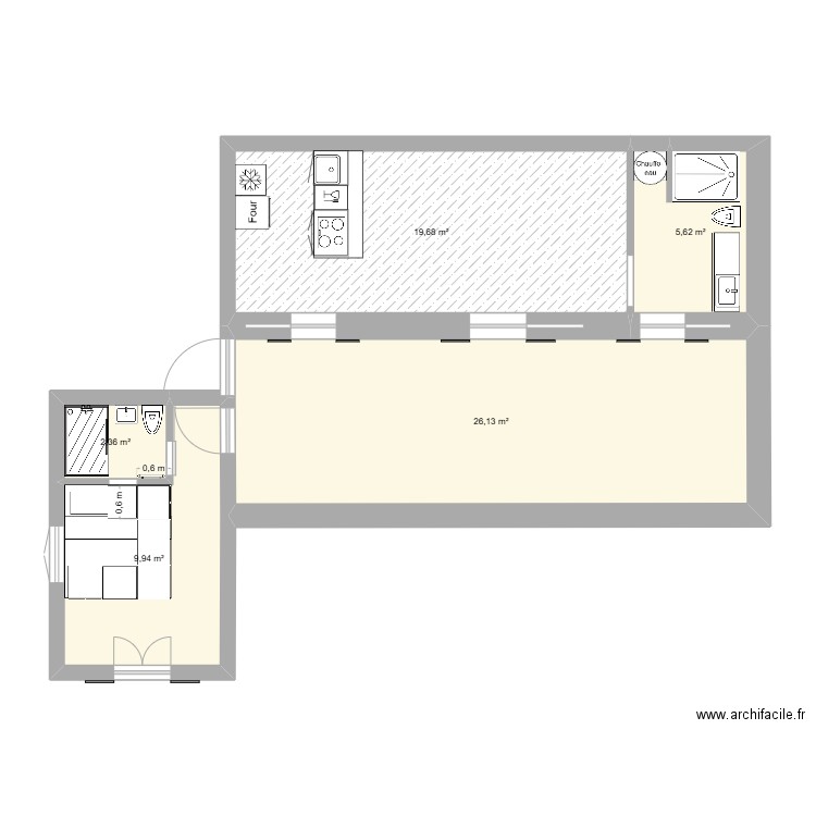 Appart1. Plan de 5 pièces et 64 m2