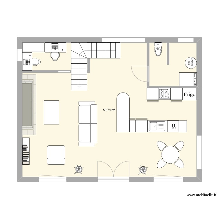 Isergues RDC archi2. Plan de 1 pièce et 60 m2
