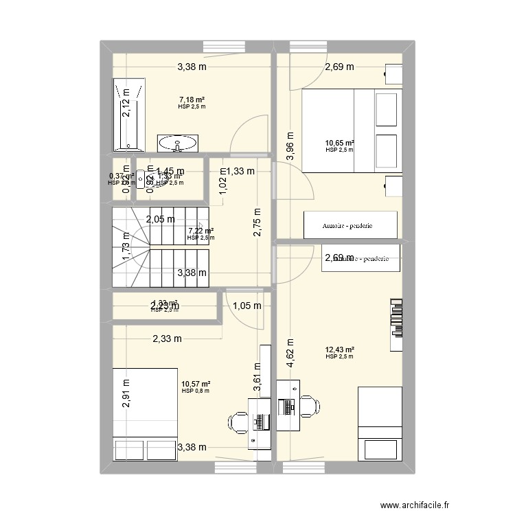 Taillanderie. Plan de 8 pièces et 51 m2