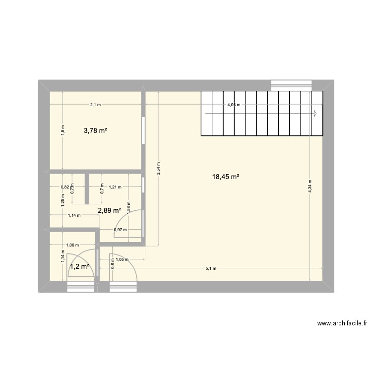 Plan définitif Atelier vide. Plan de 4 pièces et 26 m2