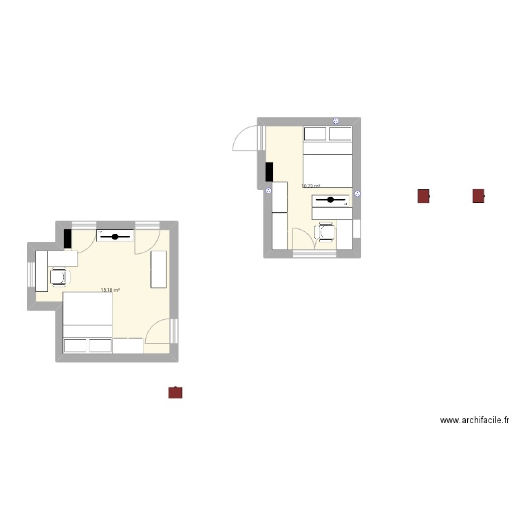 Chambre Beaudry. Plan de 2 pièces et 26 m2