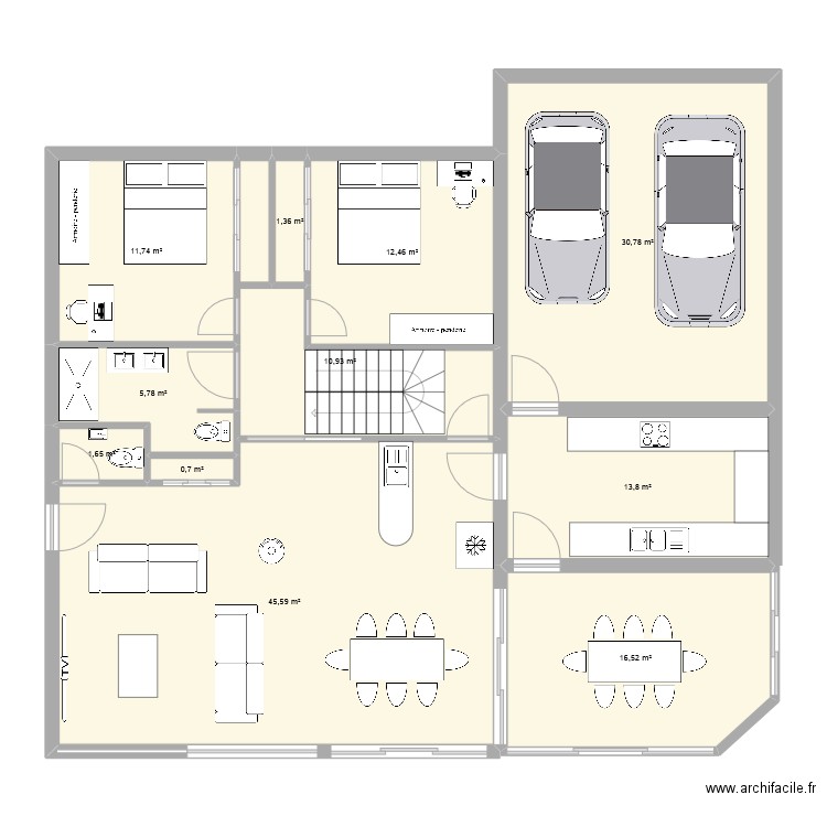 Etendu. Plan de 11 pièces et 151 m2