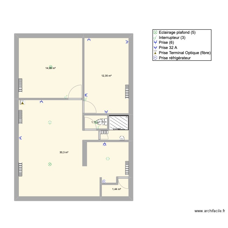 maman. Plan de 6 pièces et 61 m2