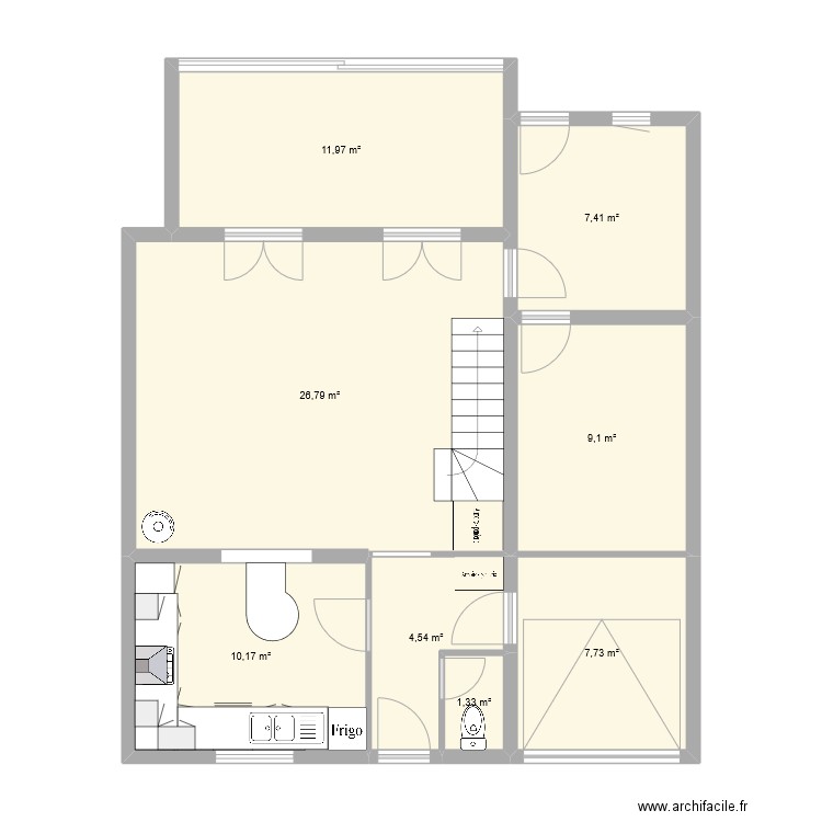 Céline rdc. Plan de 8 pièces et 79 m2