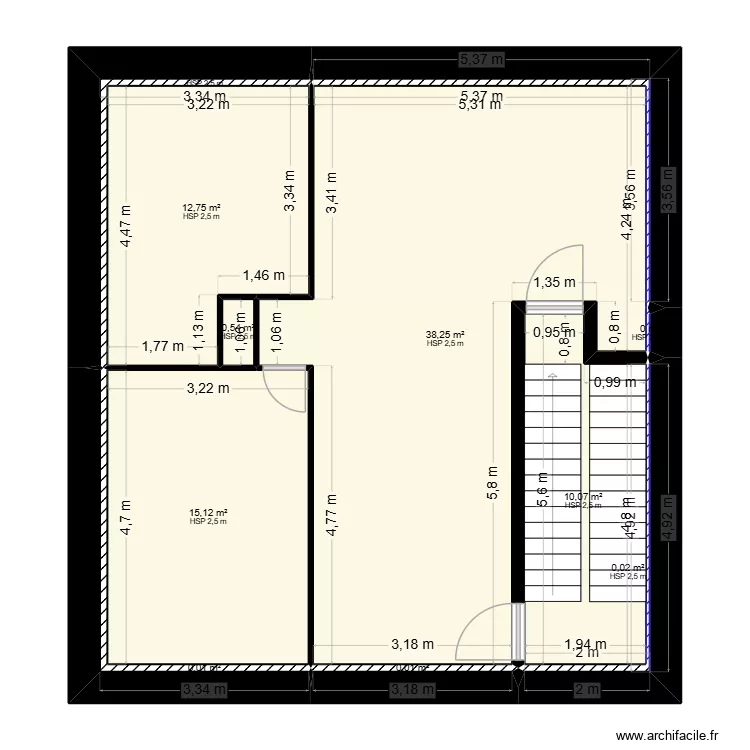 Grange combles. Plan de 11  et 77 m²