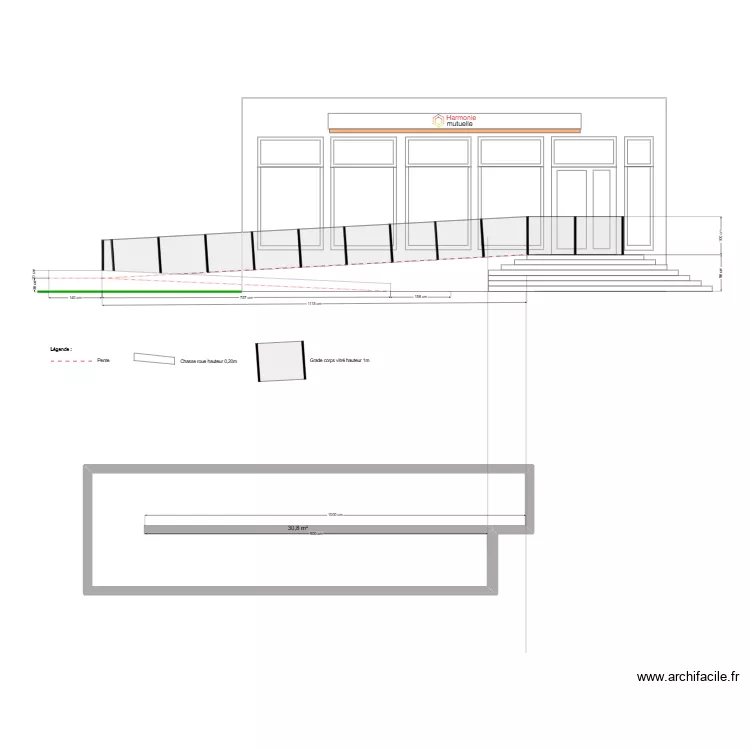 El&eacute;vation fa&ccedil;ade entr&eacute;e v3 - Castres. Plan de 1  et 31 m²