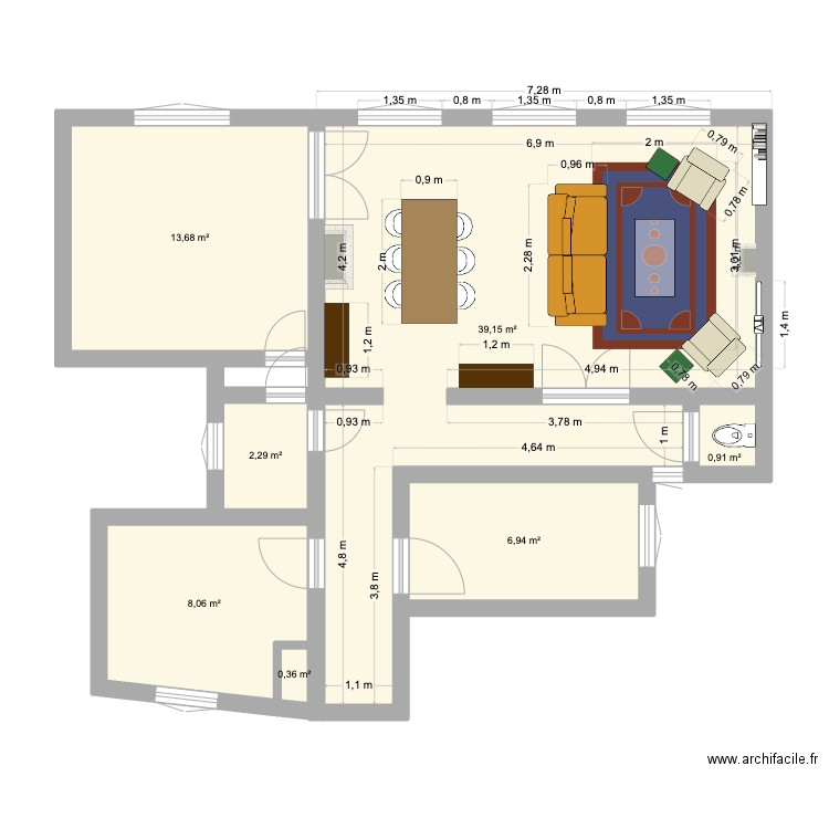 FOWLER. Plan de 7 pièces et 71 m2