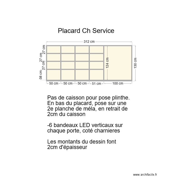 Placard CH Service. Plan de 17 pièces et 4 m2