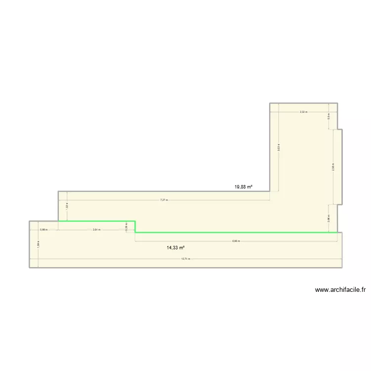 terrasse. Plan de 2  et 34 m²