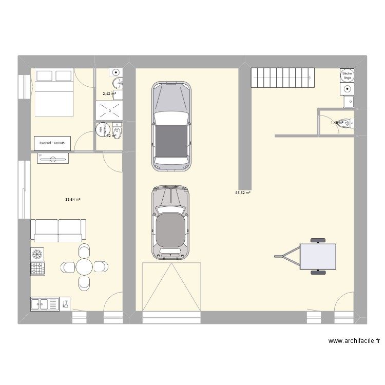 Héry appartement. Plan de 5 pièces et 124 m2