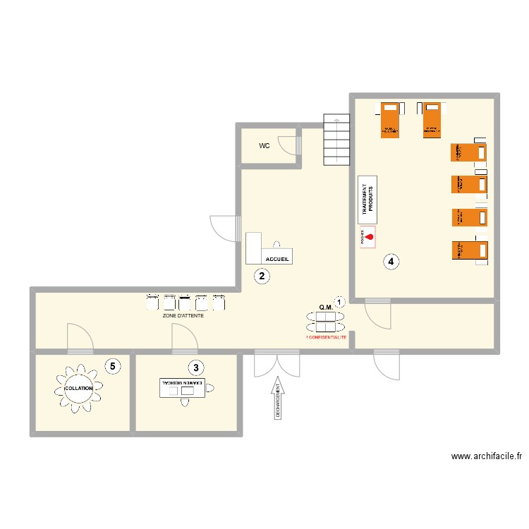 FUNOC MONCEAU. Plan de 5 pièces et 82 m2