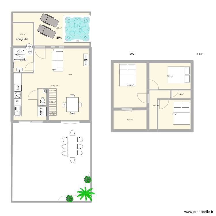 villa gruissan 3. Plan de 14 pièces et 90 m2